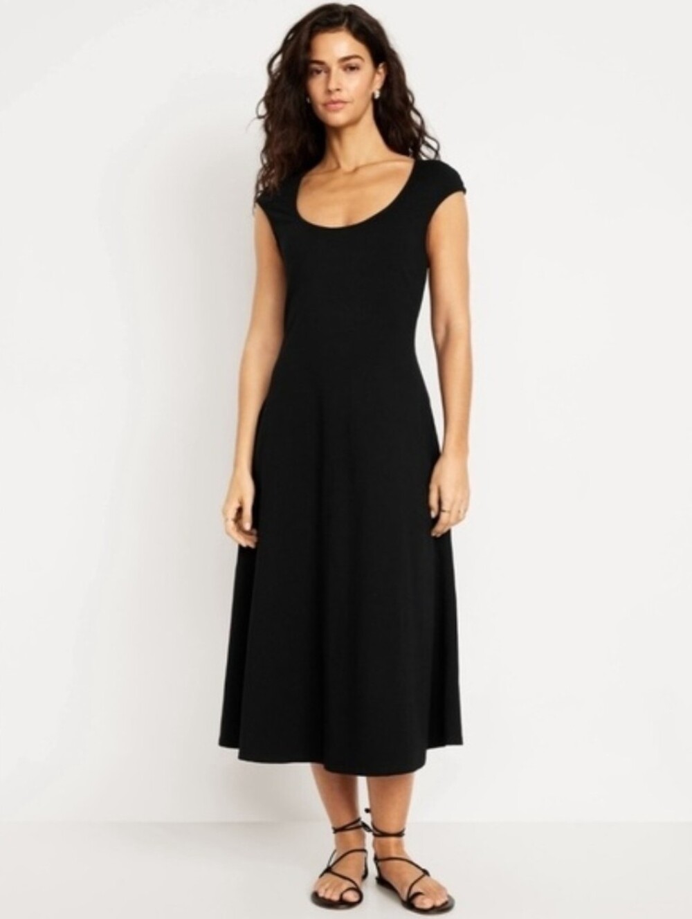 Black Scoop Neck Fit And Flare Midi Dress